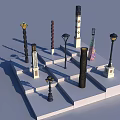 Various Outdoor Lights With Decorative Lamp Post Designs And Different Styles 3d model