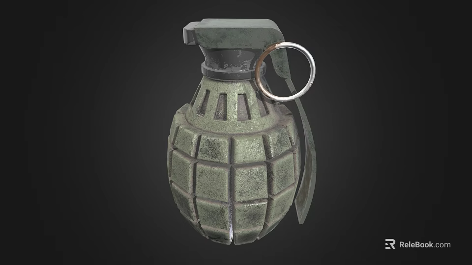 3D Model of Green Textured Military Grenade With Pull Ring Design 3d model 