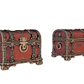Red Ornate Carved Vintage Chests With Metal Accents And Decorative Details
