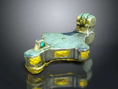 Decorative Metallic Household Item With Green Accents And Yellow Decorative Blocks 3d model
