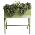 Green Metal Planter Stand with Lush Verdant Plants for Indoor Outdoor Decor