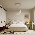 Kids Room Interior Design With Moon Pendant Light Bed Cabinet Desk Chair And Decorative Art