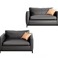 Modern Gray Leather Single Sofa With Orange Pillow And Minimalist Design 3d model