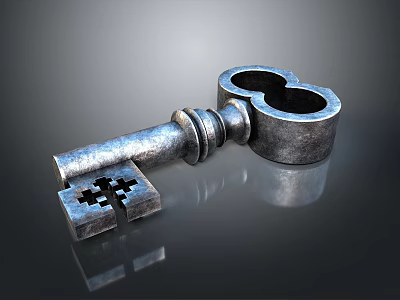 Vintage Metallic Old Key With Intricate Design And Shiny Surface Reflection 3d model