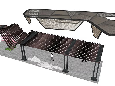 Modern Pergola Design With Geometric Metal Roof Structure For Outdoor Walkway Space 3d model