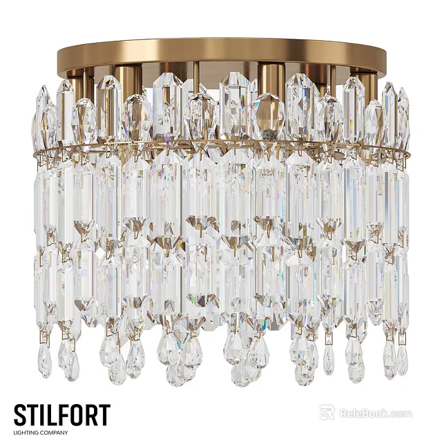 Elegant Crystal Ceiling Light With Hanging Pendants And Metal Frame Design 3d model 