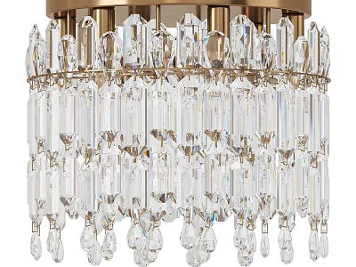 Elegant Crystal Ceiling Light With Hanging Pendants And Metal Frame Design 3d model