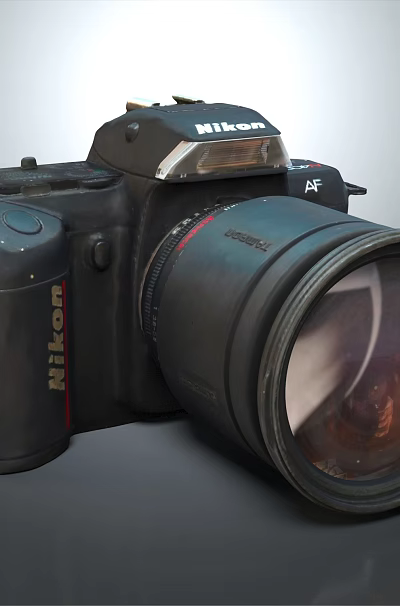 Professional Nikon DSLR Camera With Large Lens And Black Body Design 3d model