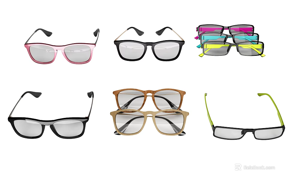 Fashionable Eyeglasses Collection With Various Color Frames Including Pink Black And Brown 3d model 