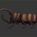 Artistic Beetle Sculpture Carving With Purple Yellow Striped Design And Detailed Horns Legs