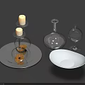Decorative Household Items Including Candle Holder With Candle Glass Vase Wine Glass And White Plate