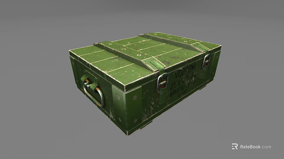 Green Military Crate With Metal Latches Handles And Stenciled Text 3d model 