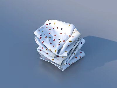White Clothes With Colorful Polka Dot Patterns Stacked Neatly On Blue Background 3d model