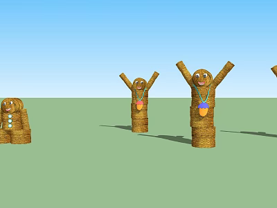 Straw Scarecrow Agricultural Equipment With Raised Arms And Colorful Necklaces In Green Field Blue Sky 3d model