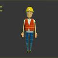 3D Construction Worker With Yellow Hard Hat Red Reflective Vest Blue Pants And Brown Shoes