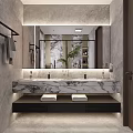 Modern Bathroom Interior Design With Marble Countertop Double Sink Large Mirror And Towel Rack