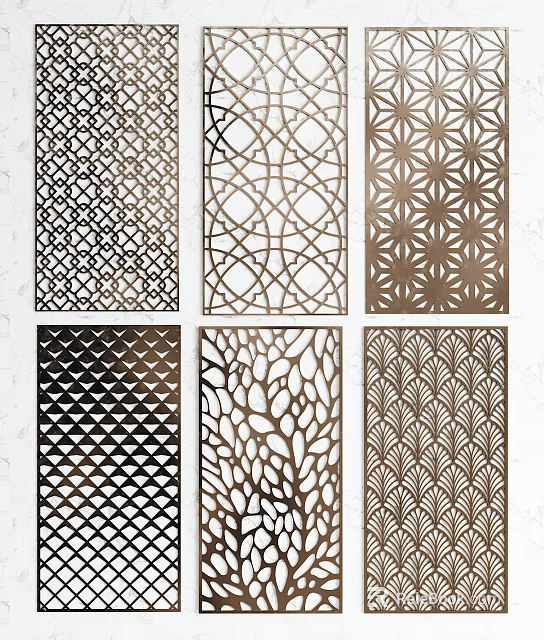 Stylish Decorative Room Dividers With Intricate Geometric And Floral Patterns 3d model 