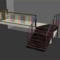 Modern Interior Staircase With Metal Railing Patterned Steps Landing And Shiny Floor 3d model