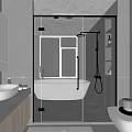 Modern Bathroom Interior Design With Freestanding Bathtub Glass Shower Dual Vanity And Wooden Cabinets