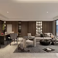 Elegant Modern Open Living And Dining Room Interior With Warm Wood Decor And Panoramic Seaview