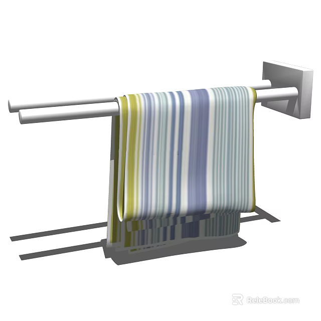 Colorful Striped Bath Towel Hanging On Modern Bathroom Towel Rack 3d model 