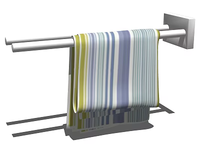 Colorful Striped Bath Towel Hanging On Modern Bathroom Towel Rack 3d model