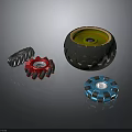 Colorful Mechanical Gears And Black Circular Component Featuring Red Blue Gray Parts