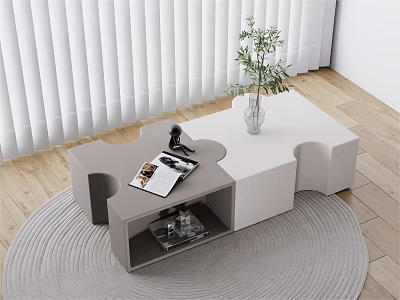 Gray And White Sofa Bench On Wooden Floor With Gray Rug Green Plant And Magazine 3d model