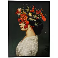 Portrait Painting of a Woman with Floral Headpiece and Polka Dot Blouse on Dark Background