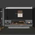 Modern Bedroom Interior Design With Leather Bed Nightstands Wall Lighting And Area Rug