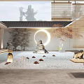 Karesansui Zen Garden Design Featuring Moon Gate Dry Gravel Stone Lantern And Maple Tree