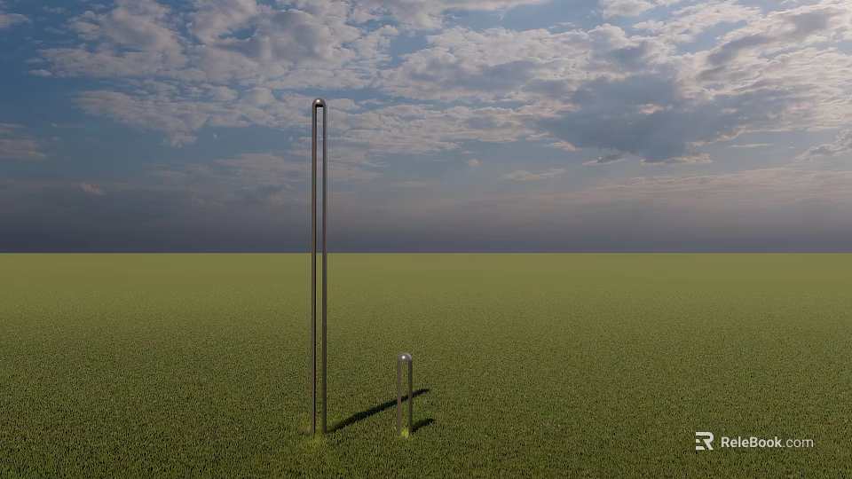 Outdoor Lights Standing on Green Grassland with Cloudy Sky Tall and Short Metal Pole Design 3d model 