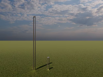 Outdoor Lights Standing on Green Grassland with Cloudy Sky Tall and Short Metal Pole Design 3d model