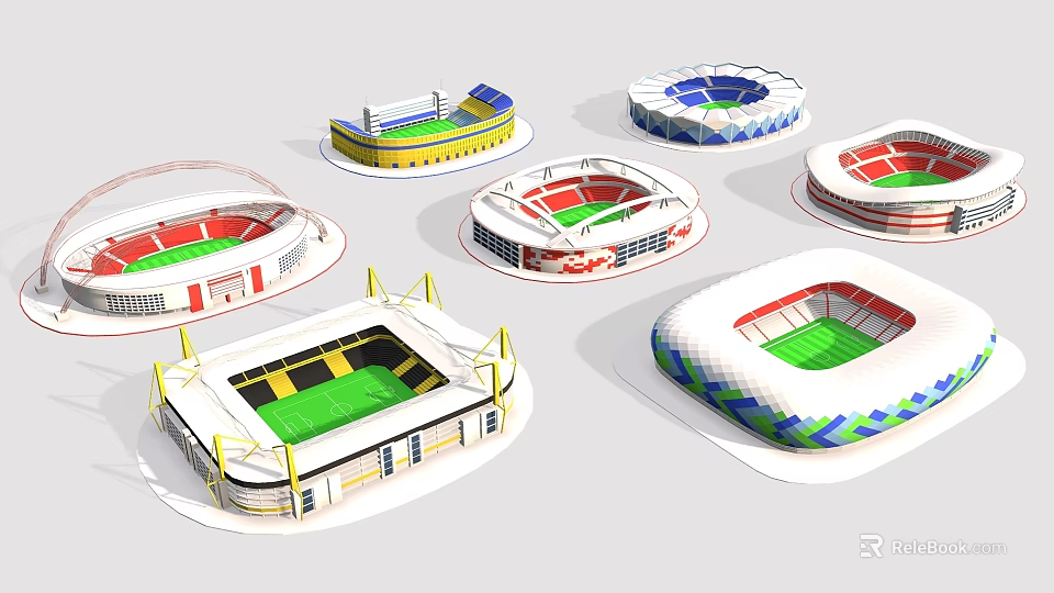 Collection Of Different Designed Stadium Models With Unique Structures And Colorful Seats 3d model 