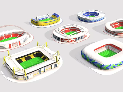 Collection Of Different Designed Stadium Models With Unique Structures And Colorful Seats 3d model