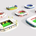 Collection Of Different Designed Stadium Models With Unique Structures And Colorful Seats