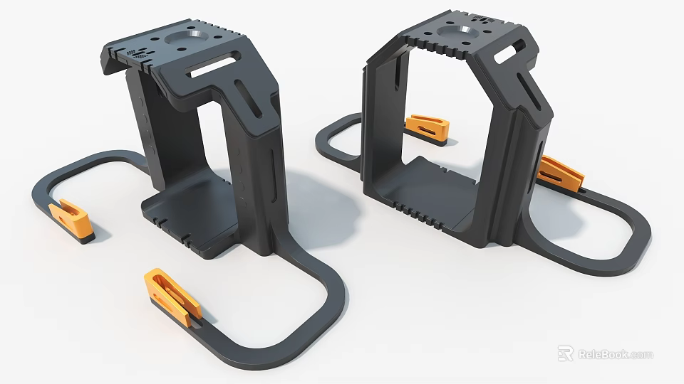 Industrial Equipment Black Support Frames With Orange Fasteners And Adjustable Straps 3d model 