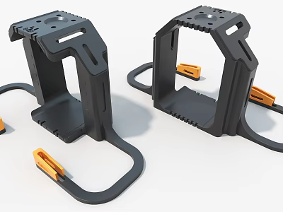 Industrial Equipment Black Support Frames With Orange Fasteners And Adjustable Straps 3d model
