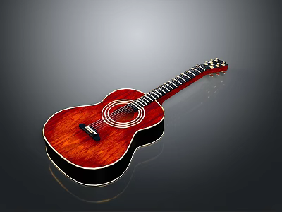 Red Wooden Acoustic Guitar Classic Design With Natural Grain For Home Use 3d model