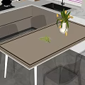 Modern Kitchen Dining Table Set With Transparent Chairs White Tabletop Green Plant Vase Marble Countertop