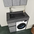 Modern Bathroom Vanity With Stone Countertop Mirror Cabinet And Washing Machine