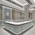 Modern Jewelry Store Interior With Elegant Display Counters Bright Lighting Shiny Glass Countertops And Decorative Posters 3d model