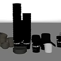 Stacked Black PHANT Cups With Various Sizes Stackable Design And Silver Trays 3d model