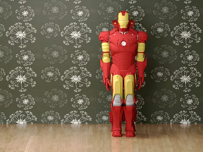Iron Man Game And Movie Character Standing With Red And Yellow Armor 3d model