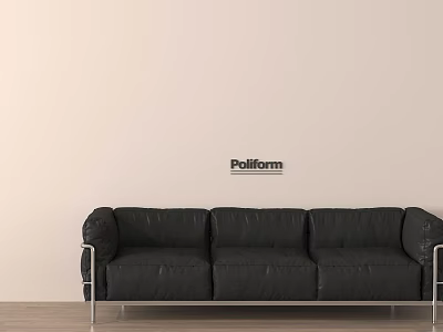 Black Three Seater Sofa With Metal Legs Against Poliform Light Colored Wall 3d model