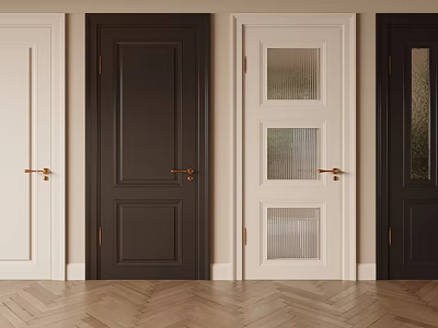 Modern Interior Flush Doors Featuring White Dark Brown Solid Panel And Glass Designs 3d model