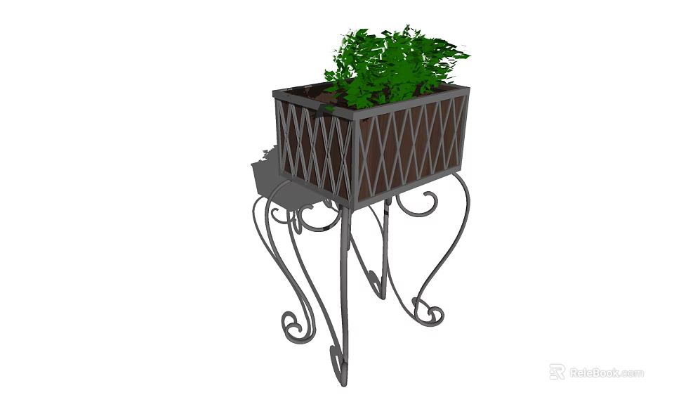 Bonsai Potted Plant in Square Pot with Wrought Iron Stand and Green Foliage 3d model 