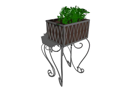 Bonsai Potted Plant in Square Pot with Wrought Iron Stand and Green Foliage 3d model