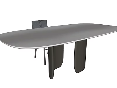 Modern Dining Table Set With Oval Gray Top And Black Legs And Chair 3d model
