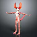 Cute 3D Character Model With Large Ears Pink Spotted Body And Outstretched Limbs